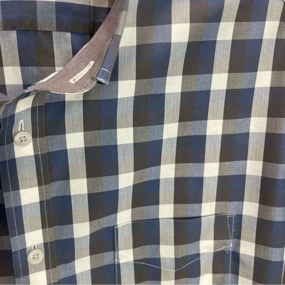 BUNDLE UNTUCKit Plaid Blue/Maroon Long Sleeve Cotton Button Down Tops - Picture 3 of 12